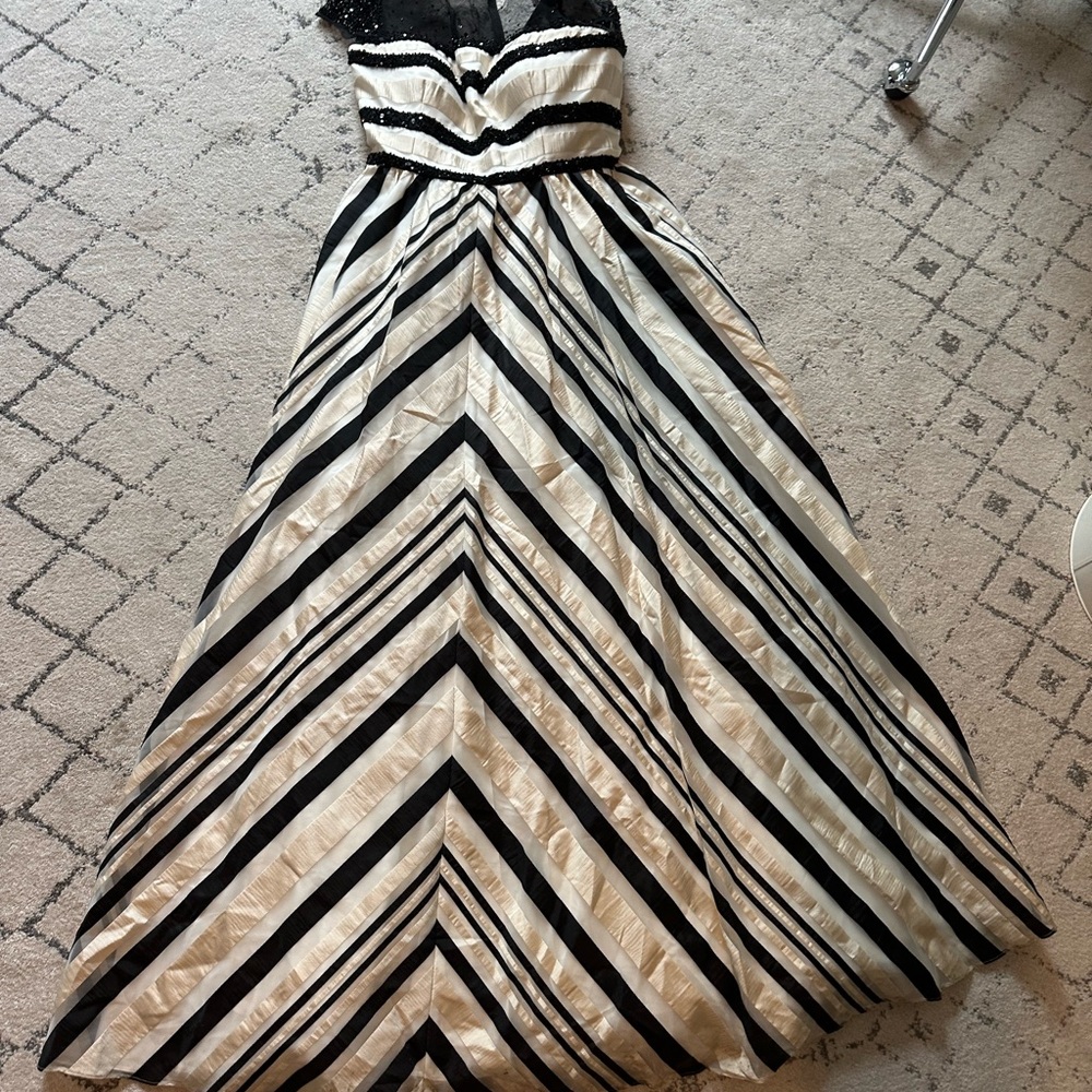 Adrianna Papell Black and White Strapless Gown for Prom